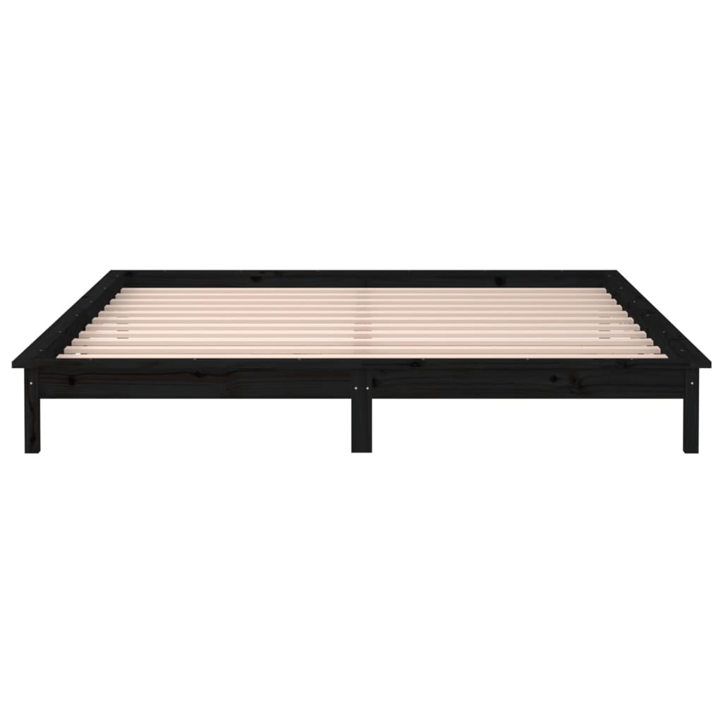 Black Solid Wood LED Bed Frame 120x190 cm - Small Double
