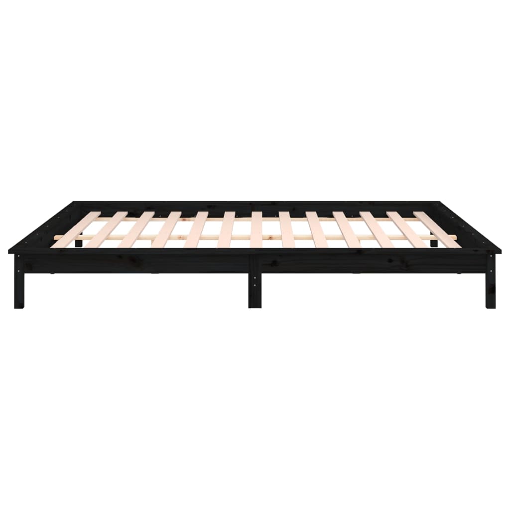 Black Solid Wood LED Bed Frame 120x190 cm - Small Double