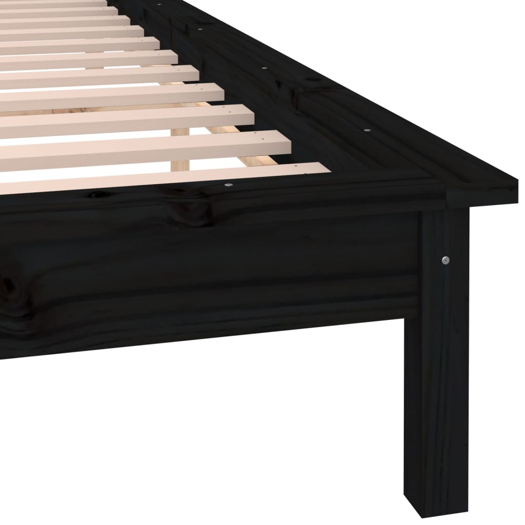 Black Solid Wood LED Bed Frame 120x190 cm - Small Double