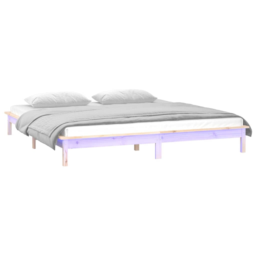 Solid Wood LED Bed Frame 135x190 cm - Double Size, No Mattress