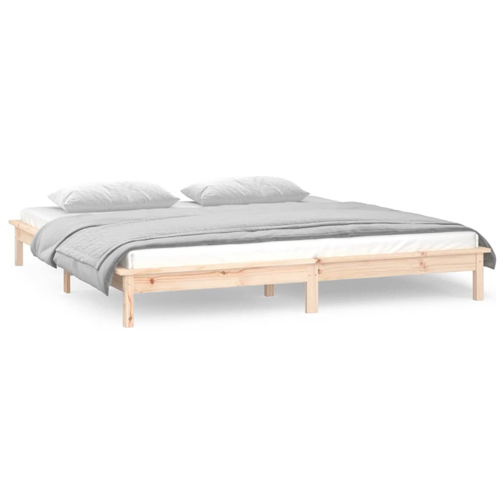 Solid Wood LED Bed Frame 135x190 cm - Double Size, No Mattress