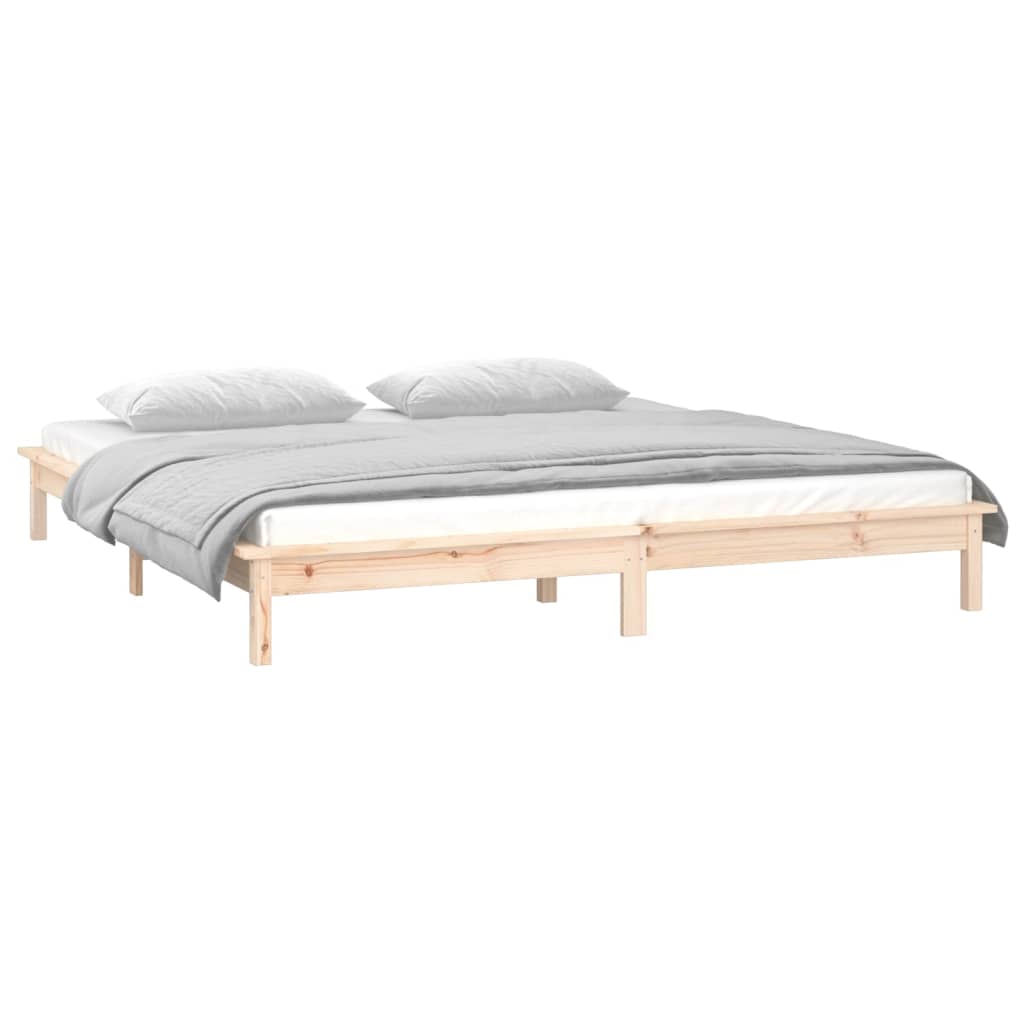 Solid Wood LED Bed Frame 135x190 cm - Double Size, No Mattress