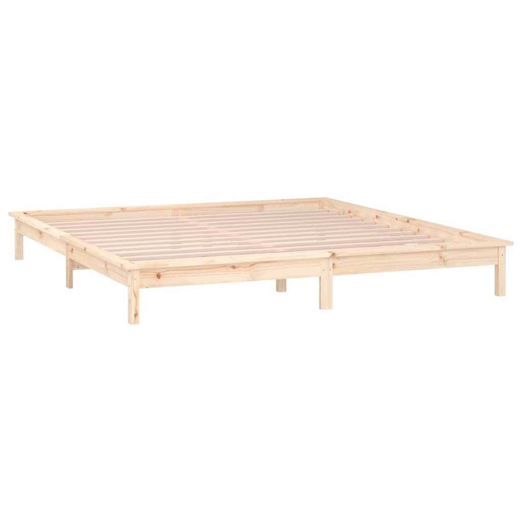 Solid Wood LED Bed Frame 135x190 cm - Double Size, No Mattress