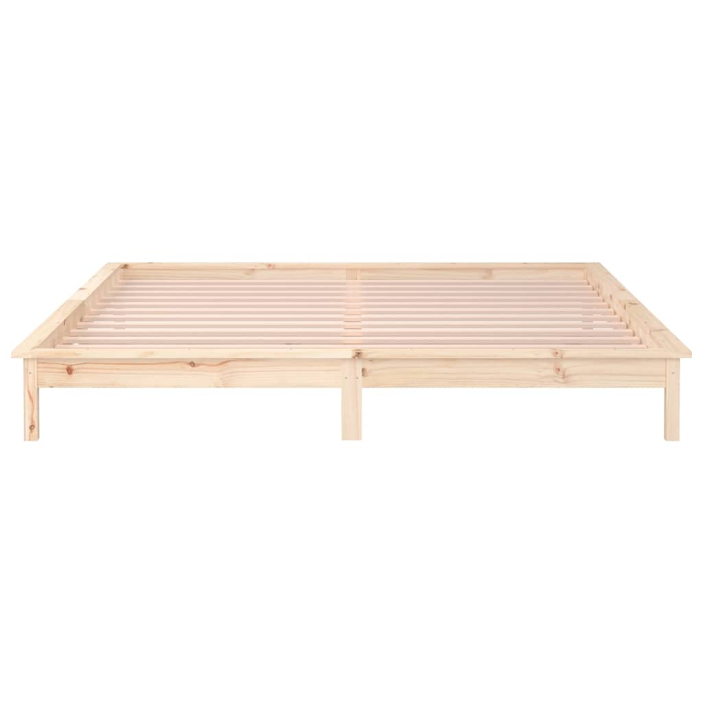 Solid Wood LED Bed Frame 135x190 cm - Double Size, No Mattress
