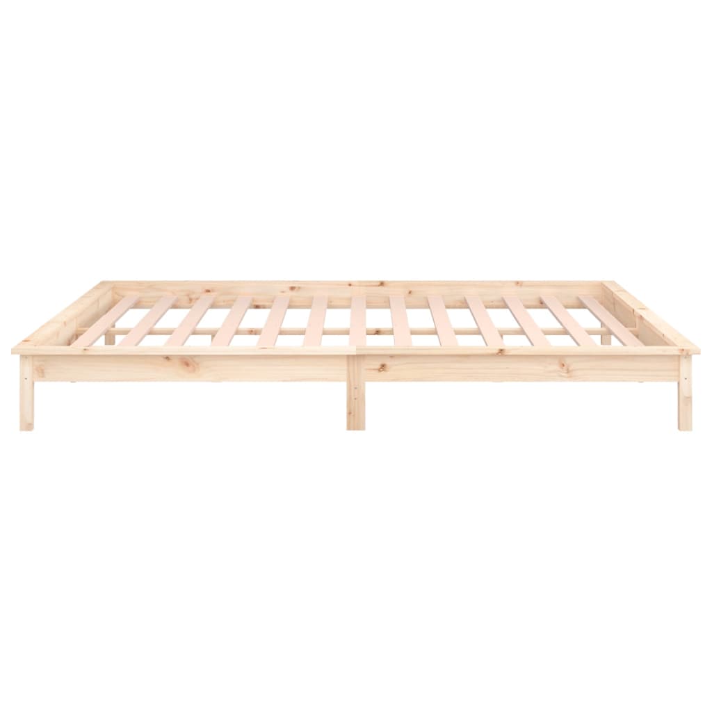 Solid Wood LED Bed Frame 135x190 cm - Double Size, No Mattress
