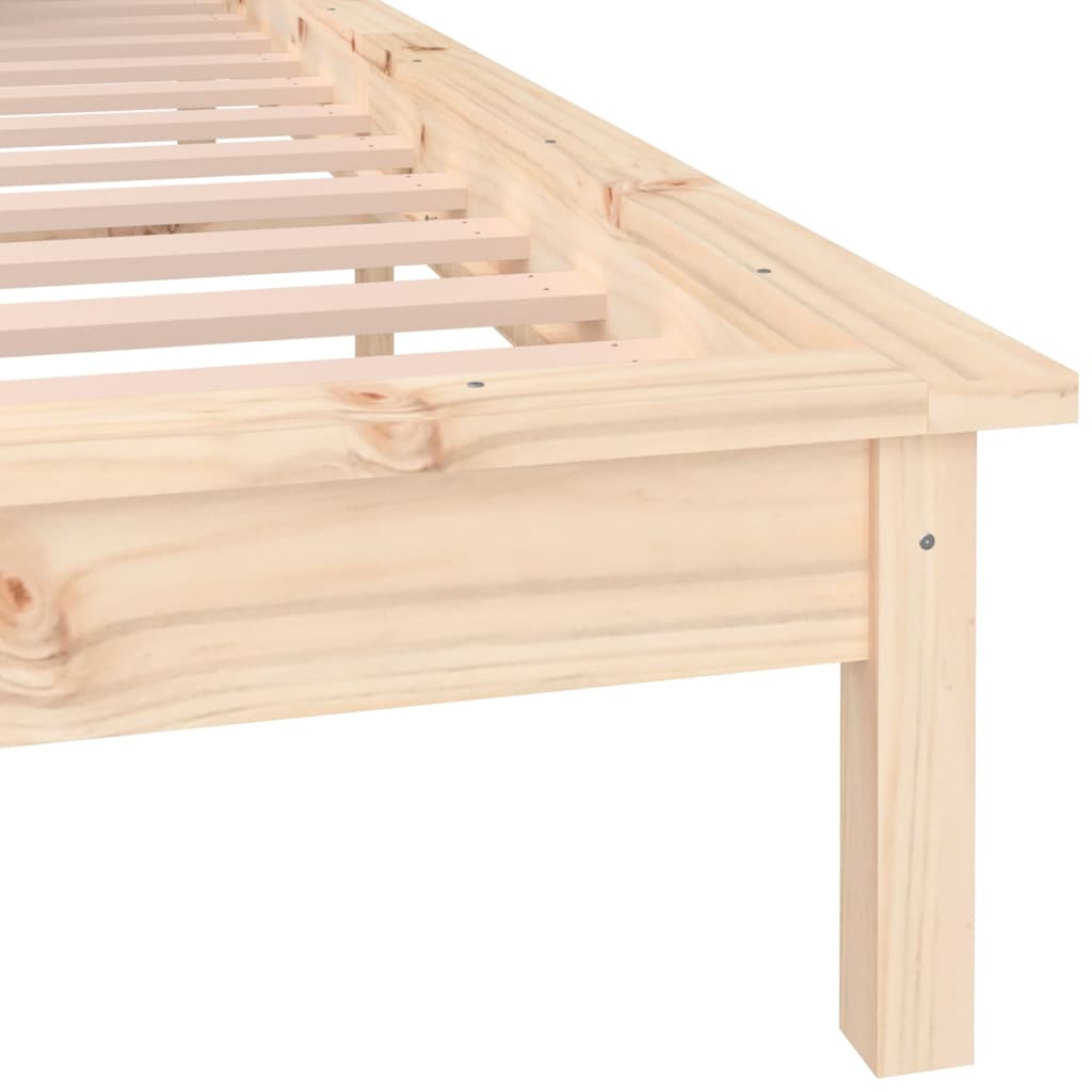 Solid Wood LED Bed Frame 135x190 cm - Double Size, No Mattress