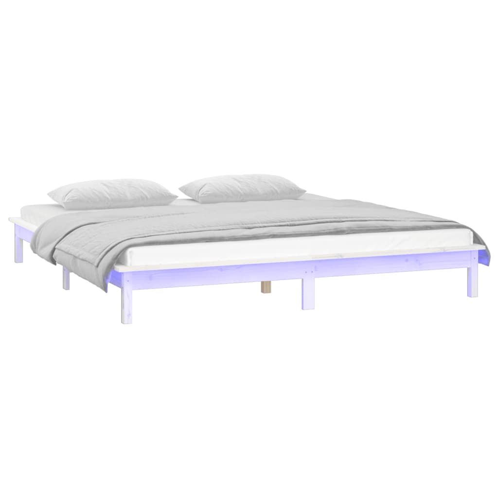 White Solid Wood LED Bed Frame - Double 135x190 cm (Mattress Not Included)