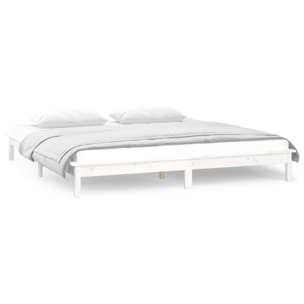 White Solid Wood LED Bed Frame - Double 135x190 cm (Mattress Not Included)