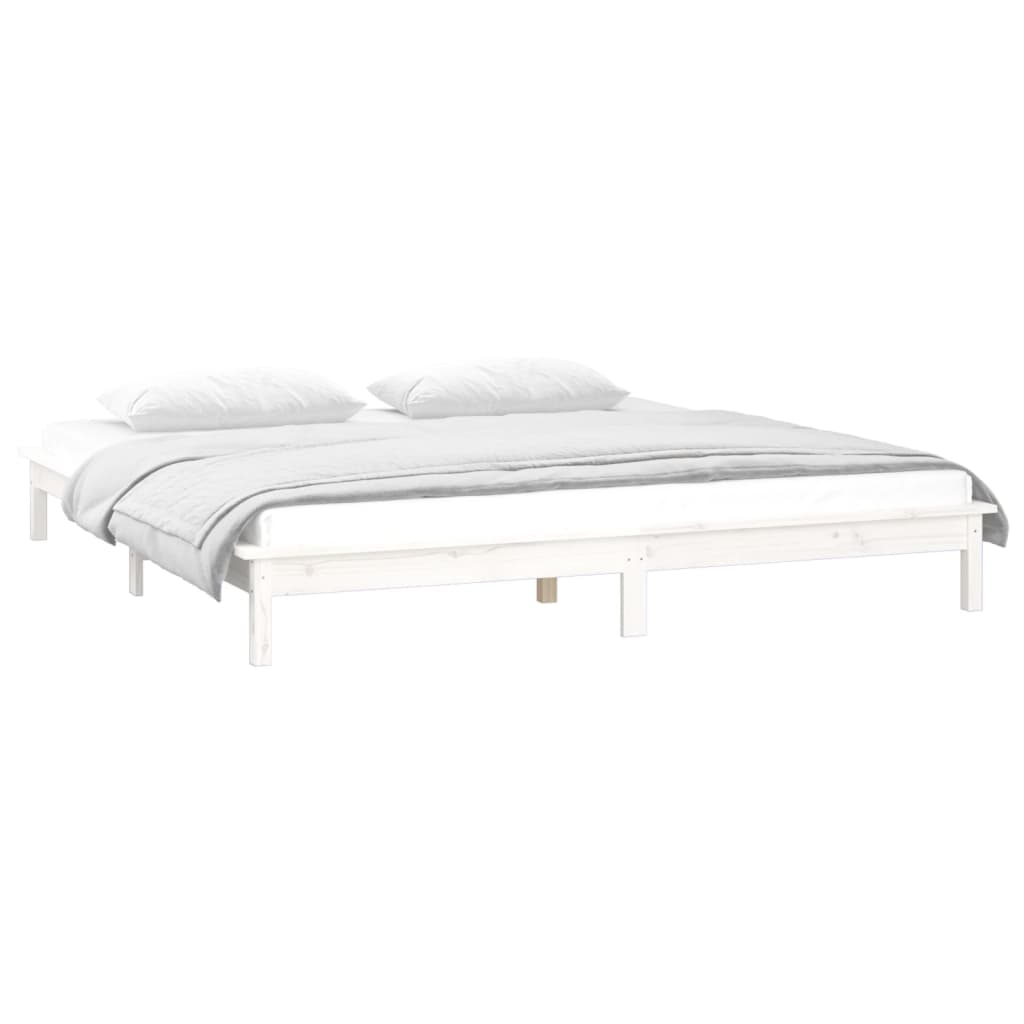 White Solid Wood LED Bed Frame - Double 135x190 cm (Mattress Not Included)