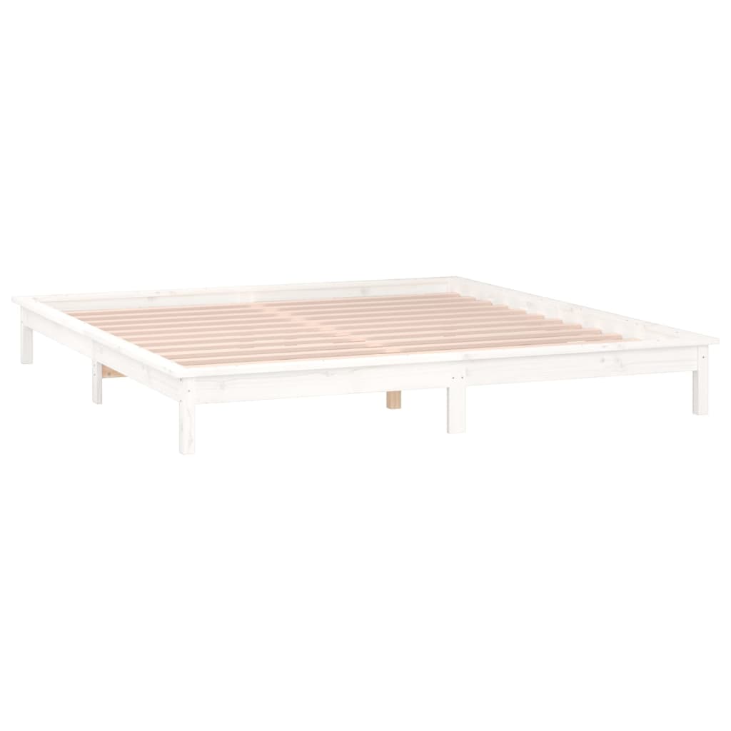 White Solid Wood LED Bed Frame - Double 135x190 cm (Mattress Not Included)
