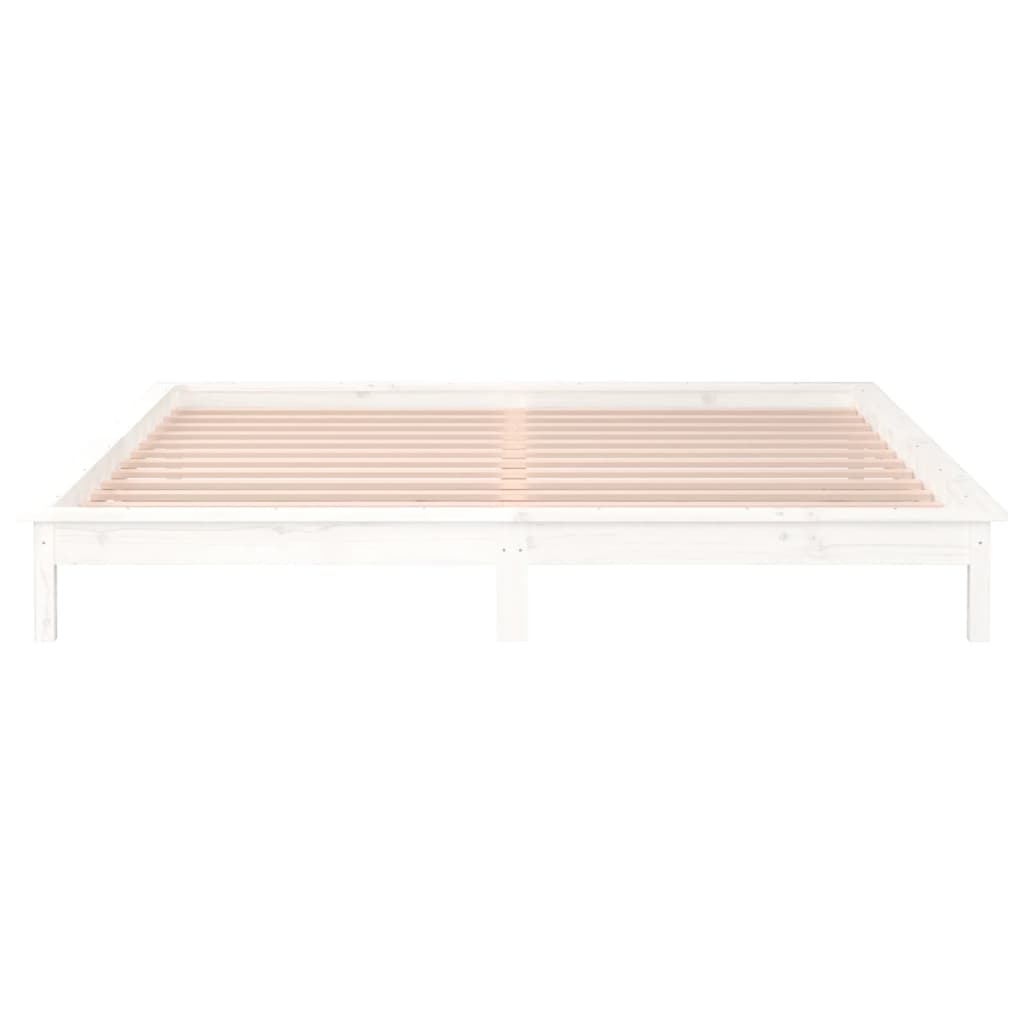 White Solid Wood LED Bed Frame - Double 135x190 cm (Mattress Not Included)