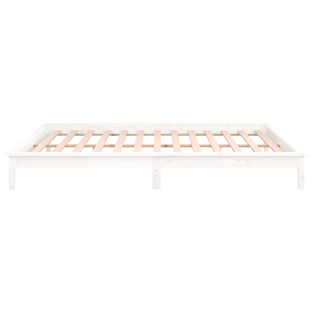 White Solid Wood LED Bed Frame - Double 135x190 cm (Mattress Not Included)
