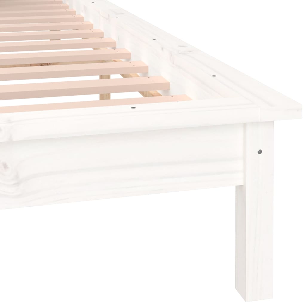 White Solid Wood LED Bed Frame - Double 135x190 cm (Mattress Not Included)