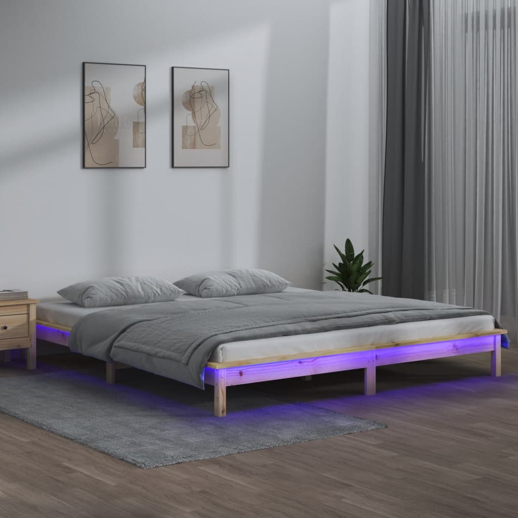 Solid Wood LED Bed Frame 140x190 cm - Mattress Not Included