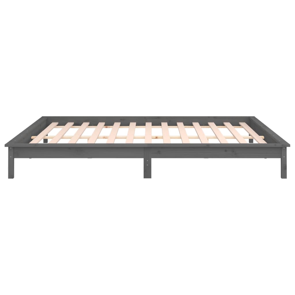 Solid Wood LED Bed Frame Grey 140x190 cm (No Mattress)