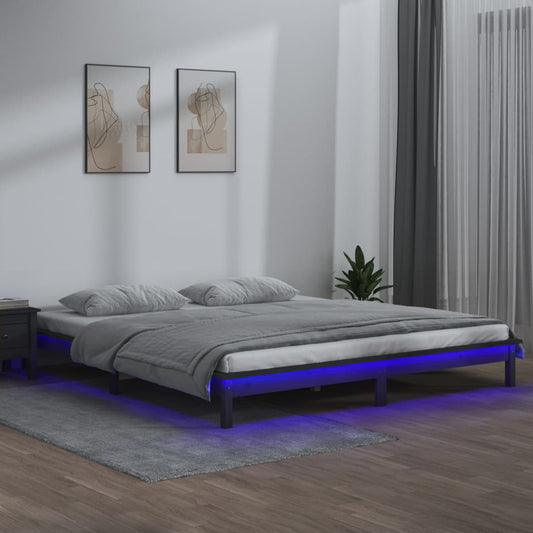 Solid Wood LED Bed Frame Grey 140x190 cm (No Mattress)