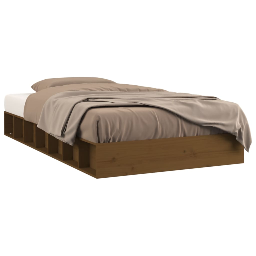 Solid Wood Bed Frame, Honey Brown, Small Single 75x190 cm