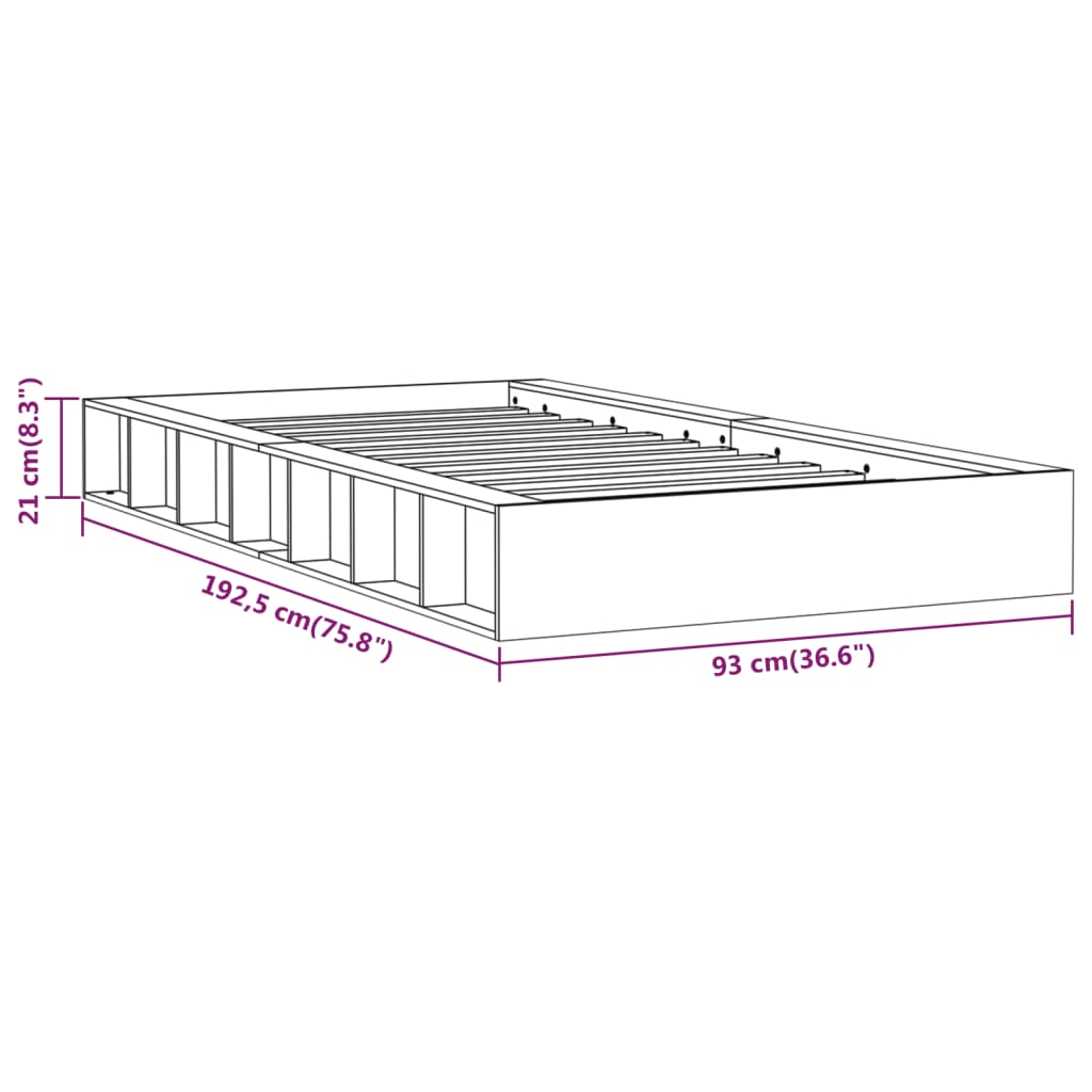 Solid Wood Bed Frame, Honey Brown, Small Single 75x190 cm