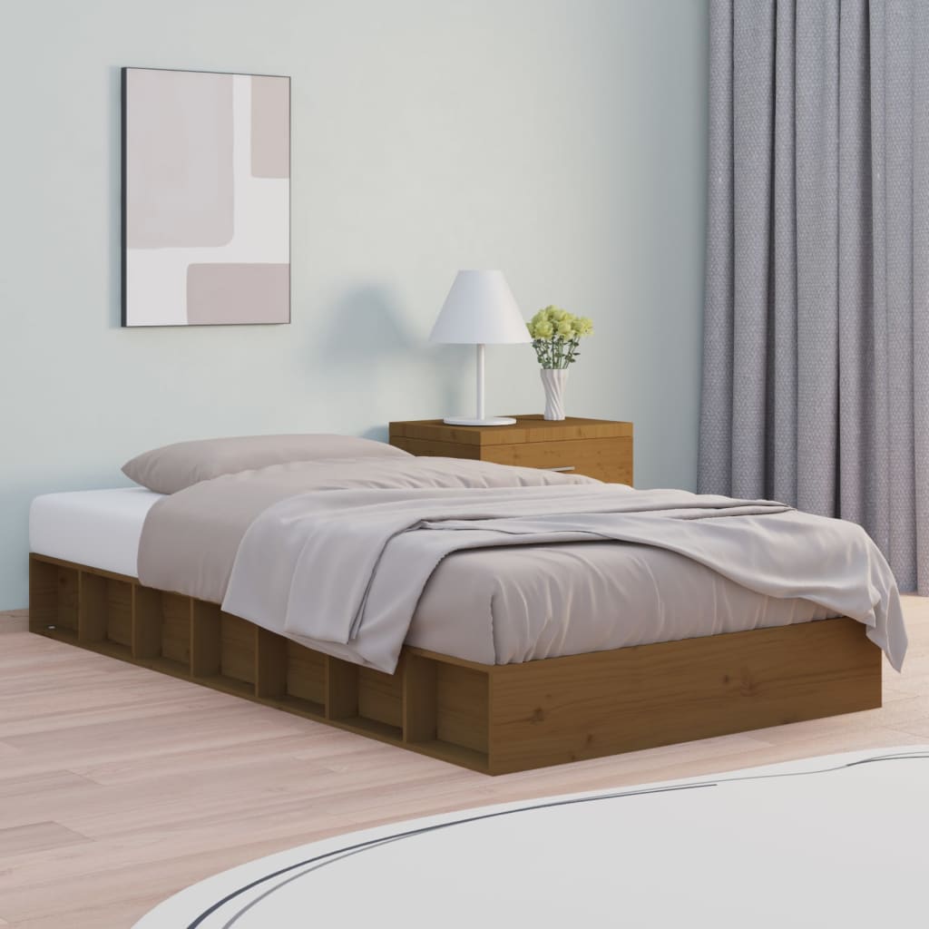 Solid Wood Bed Frame, Honey Brown, Small Single 75x190 cm