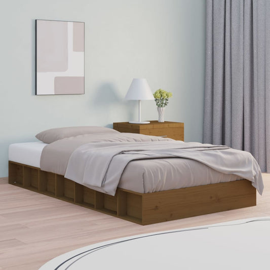 Solid Wood Bed Frame, Honey Brown, Small Single 75x190 cm