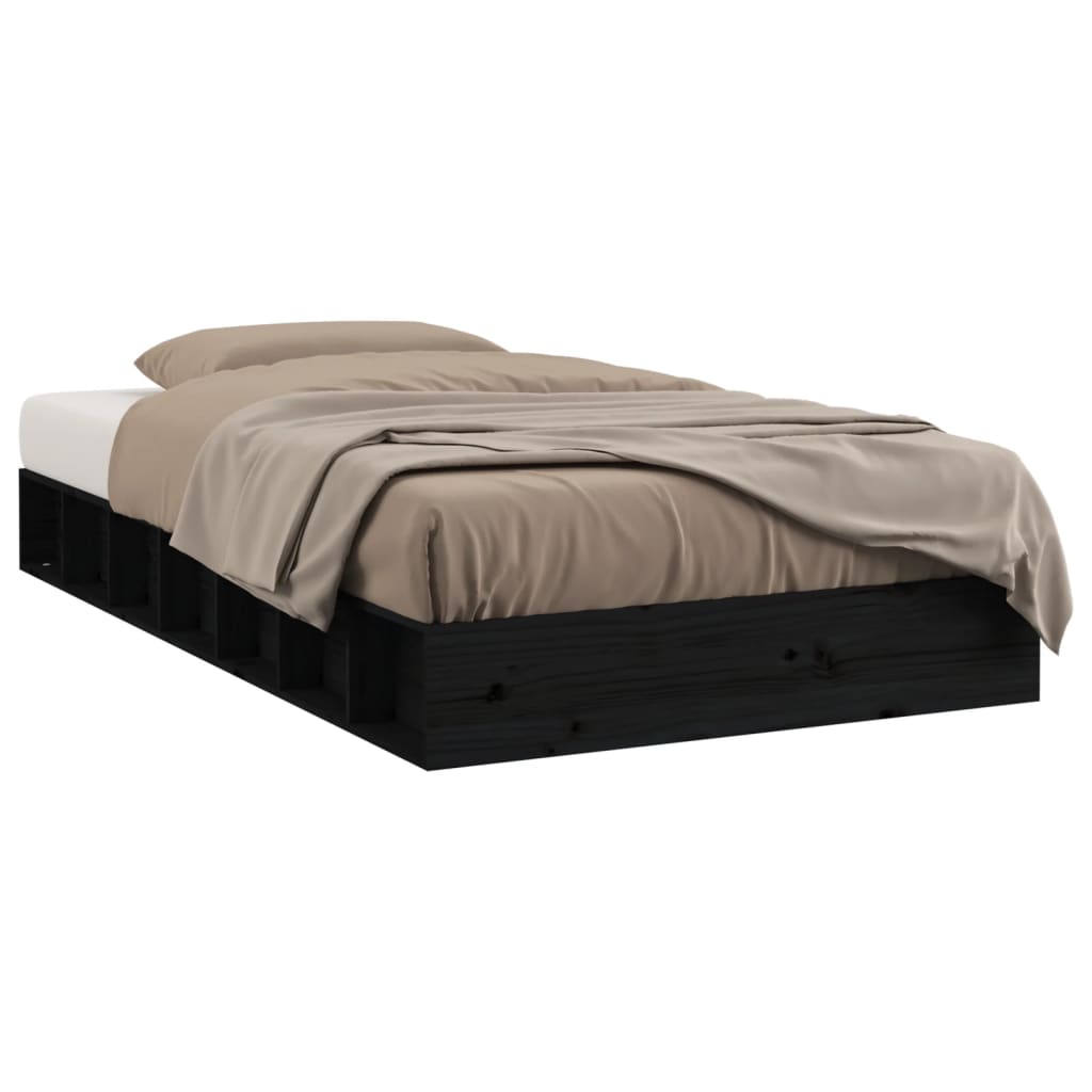 Solid Wood Small Single Bed Frame Black 75x190 cm (Mattress Excluded)