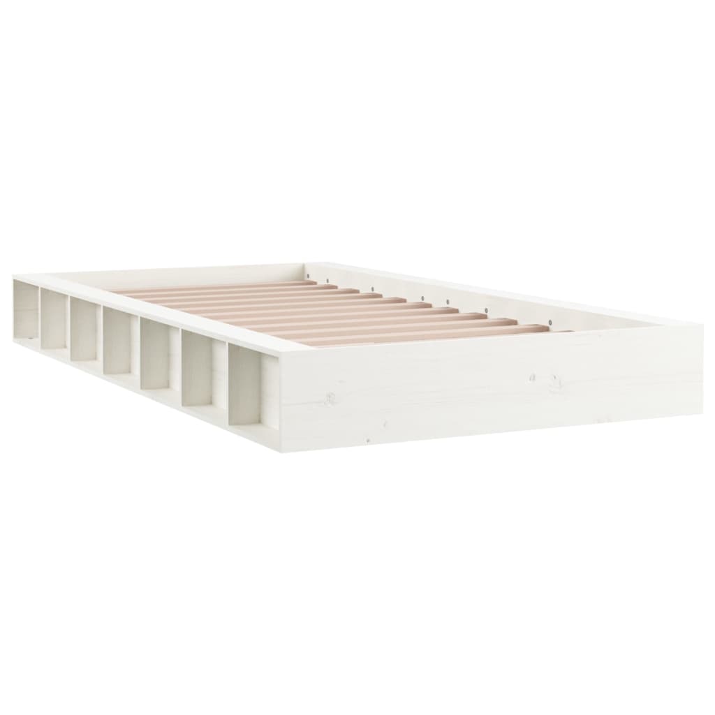 Solid Wood Small Double Bed Frame 120x190 cm - White Finish