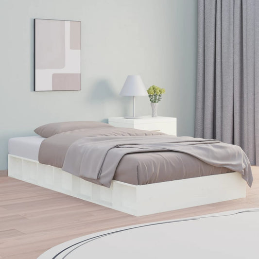Solid Wood Small Double Bed Frame 120x190 cm - White Finish