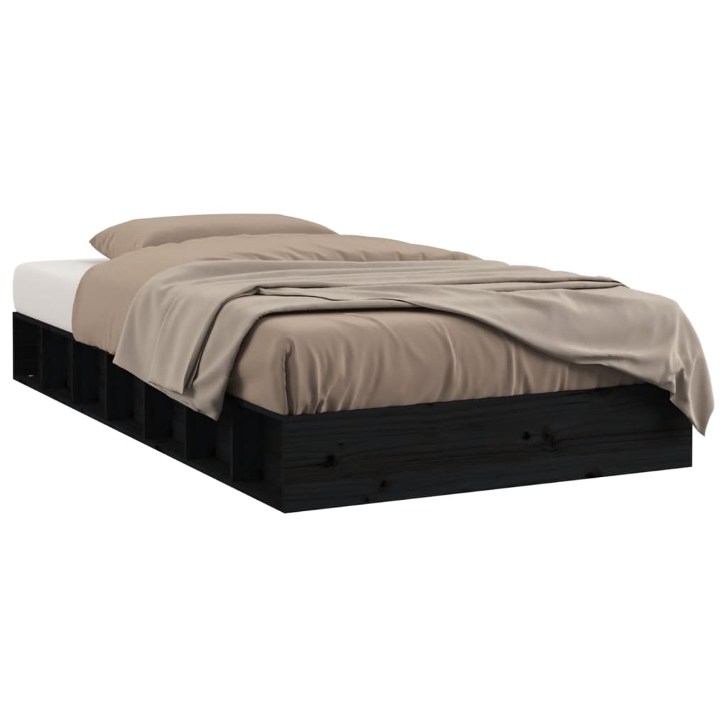Solid Wood Black Double Bed Frame 135x190 cm - No Mattress