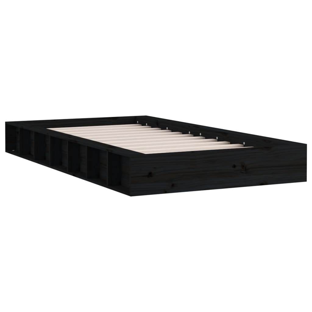Solid Wood Black Double Bed Frame 135x190 cm - No Mattress