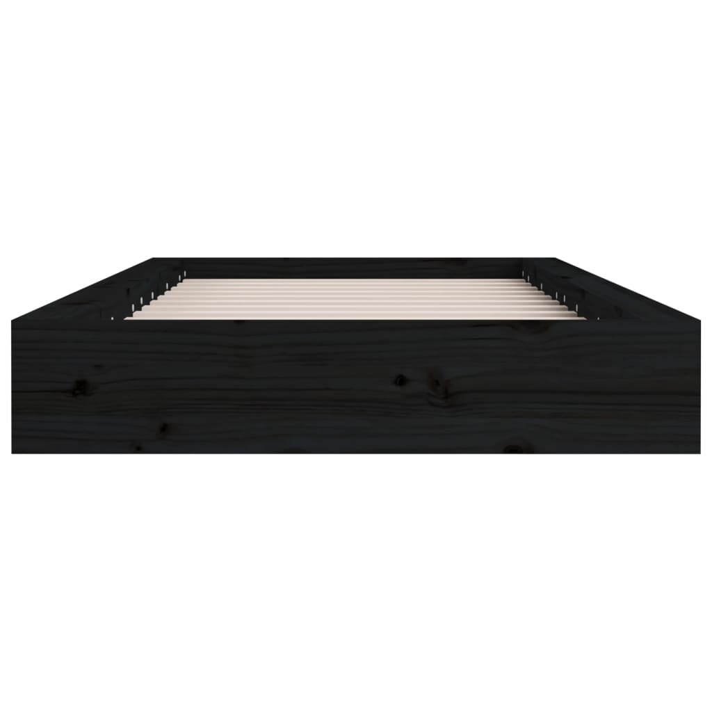 Solid Wood Black Double Bed Frame 135x190 cm - No Mattress
