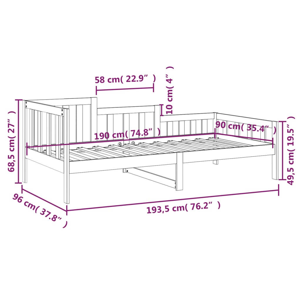 White Solid Pine Day Bed Frame - 90x190 cm Single Size