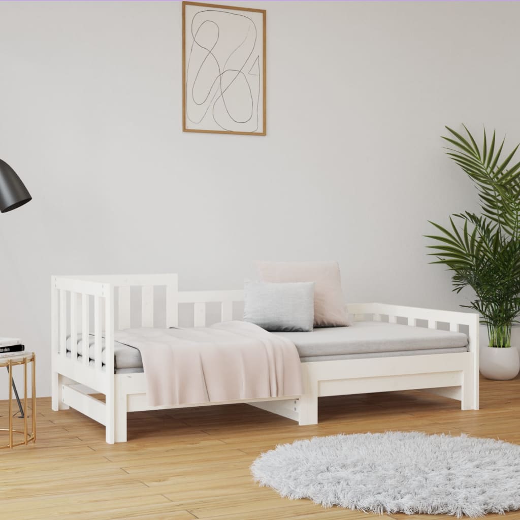 White Pull-out Day Bed Frame 2x(80x200) cm - No Mattress Included
