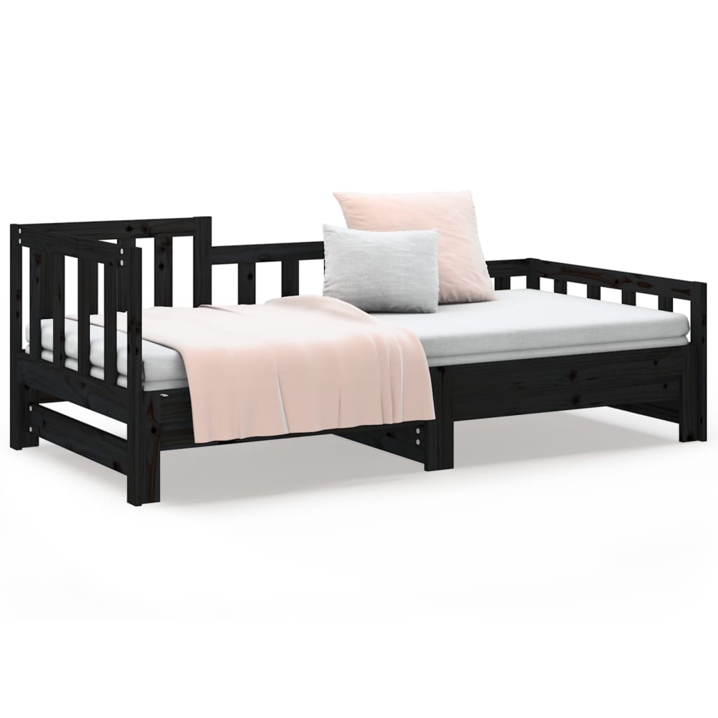 Black Metal Pull-out Day Bed Frame 2x(90x200) cm - No Mattress