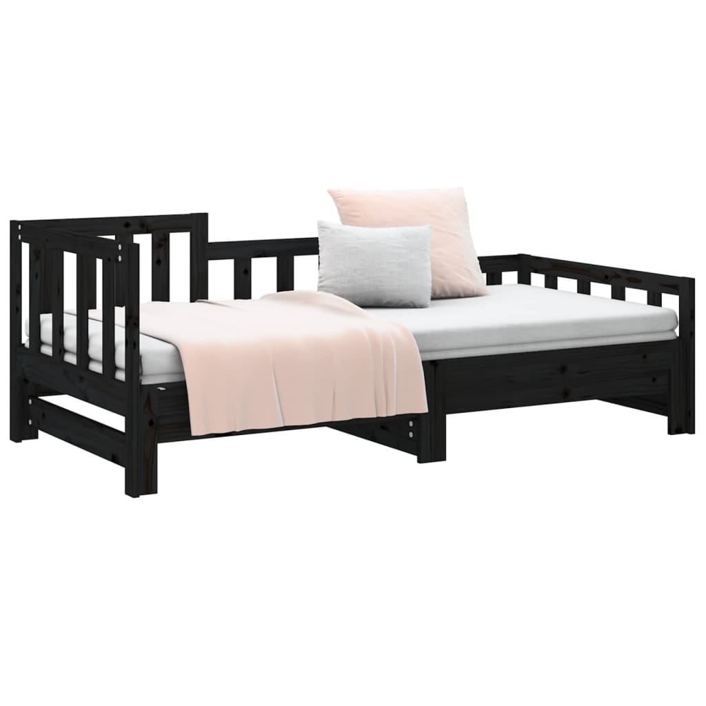 Black Metal Pull-out Day Bed Frame 2x(90x200) cm - No Mattress