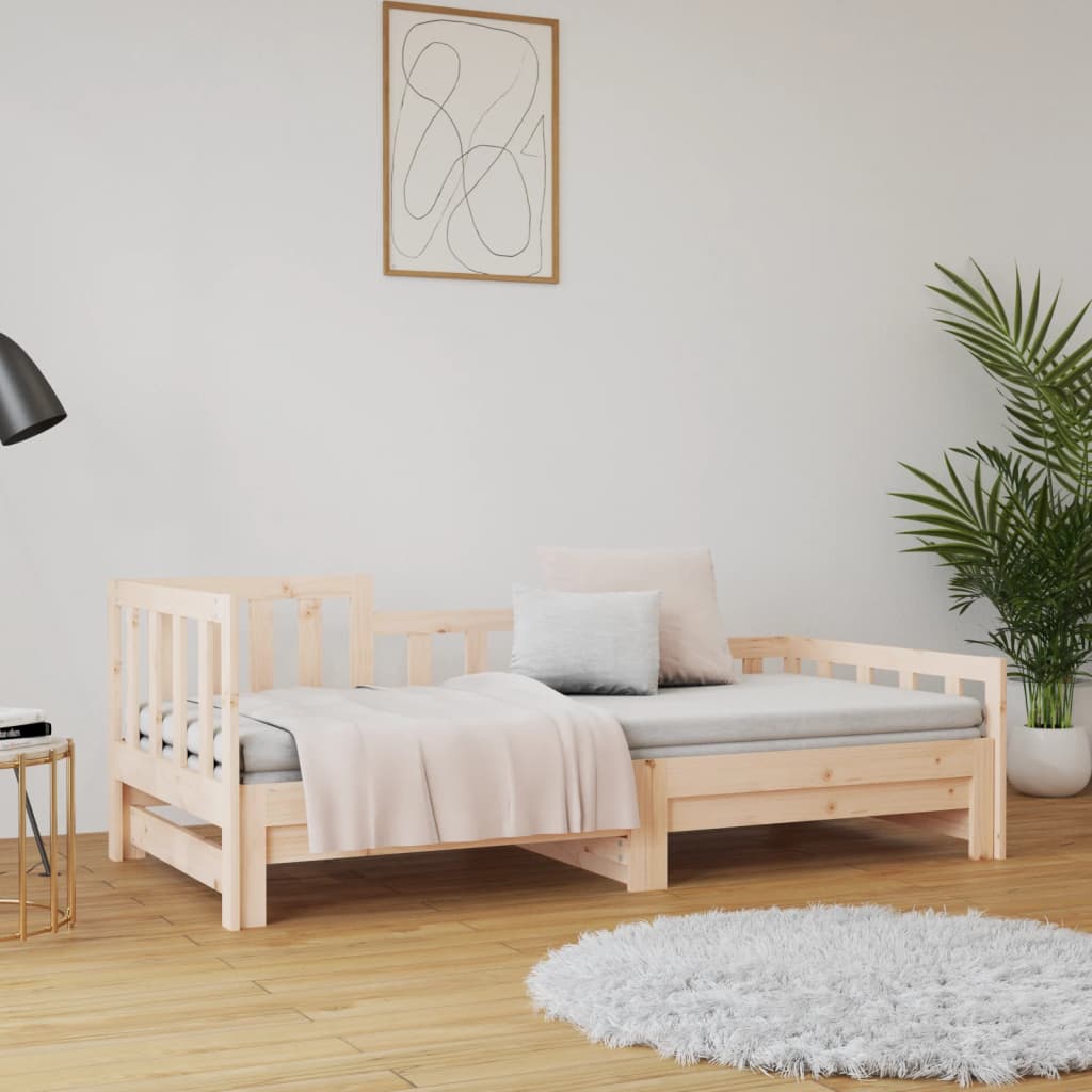 Solid Pine Pull-Out Day Bed, 2x(90x190) cm Frame, No Mattress