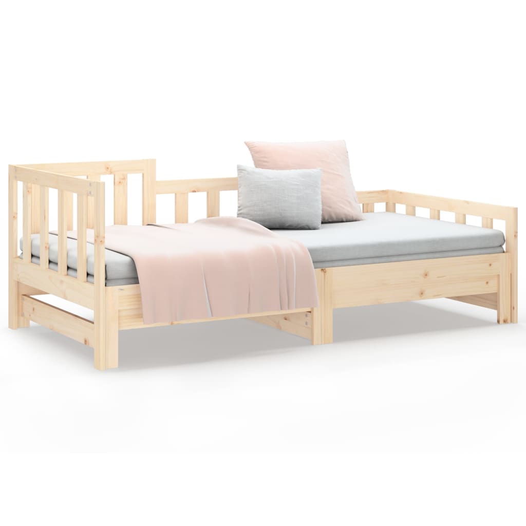 Solid Pine Pull-Out Day Bed, 2x(90x190) cm Frame, No Mattress