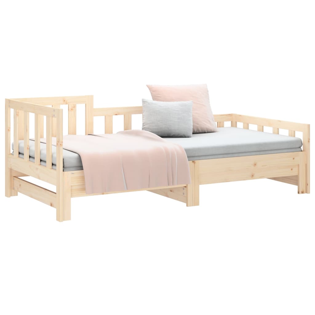 Solid Pine Pull-Out Day Bed, 2x(90x190) cm Frame, No Mattress