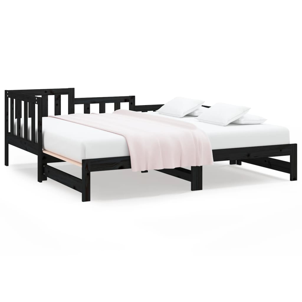 Black Metal Pull-out Day Bed Frame - 2x(90x190) cm, No Mattress