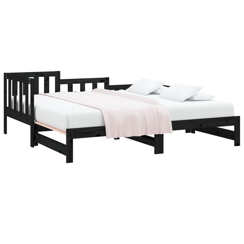 Black Metal Pull-out Day Bed Frame - 2x(90x190) cm, No Mattress
