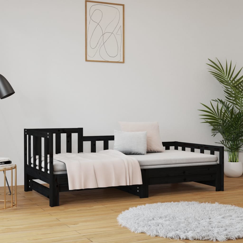 Black Metal Pull-out Day Bed Frame - 2x(90x190) cm, No Mattress