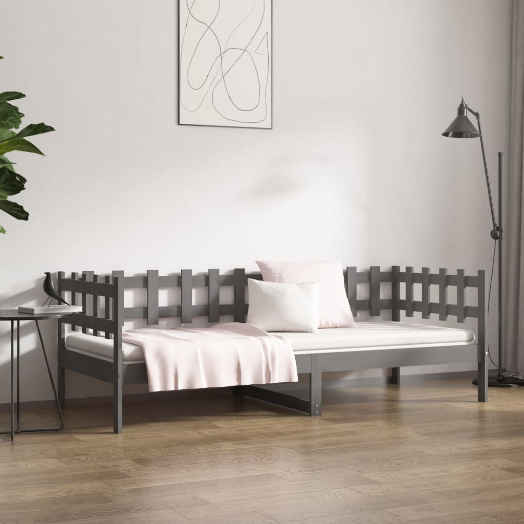 Solid Pine Grey Day Bed Frame 80x200 cm - No Mattress Included
