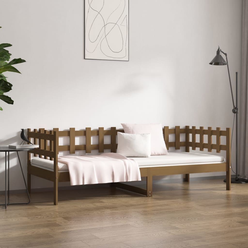 Solid Pine Wood Day Bed in Honey Brown, 80x200 cm - No Mattress