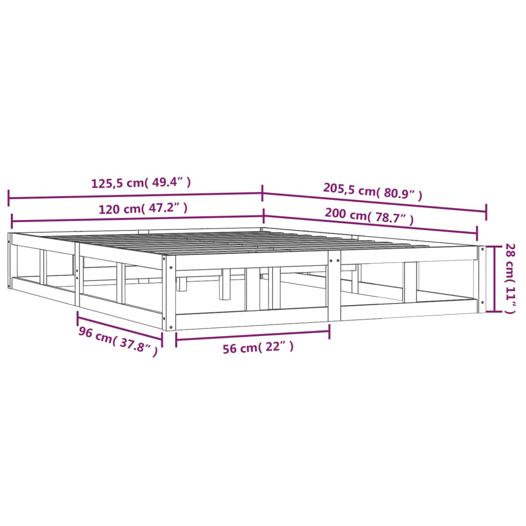 Solid Wood Bed Frame - Natural Finish (120x200 cm) - No Mattress