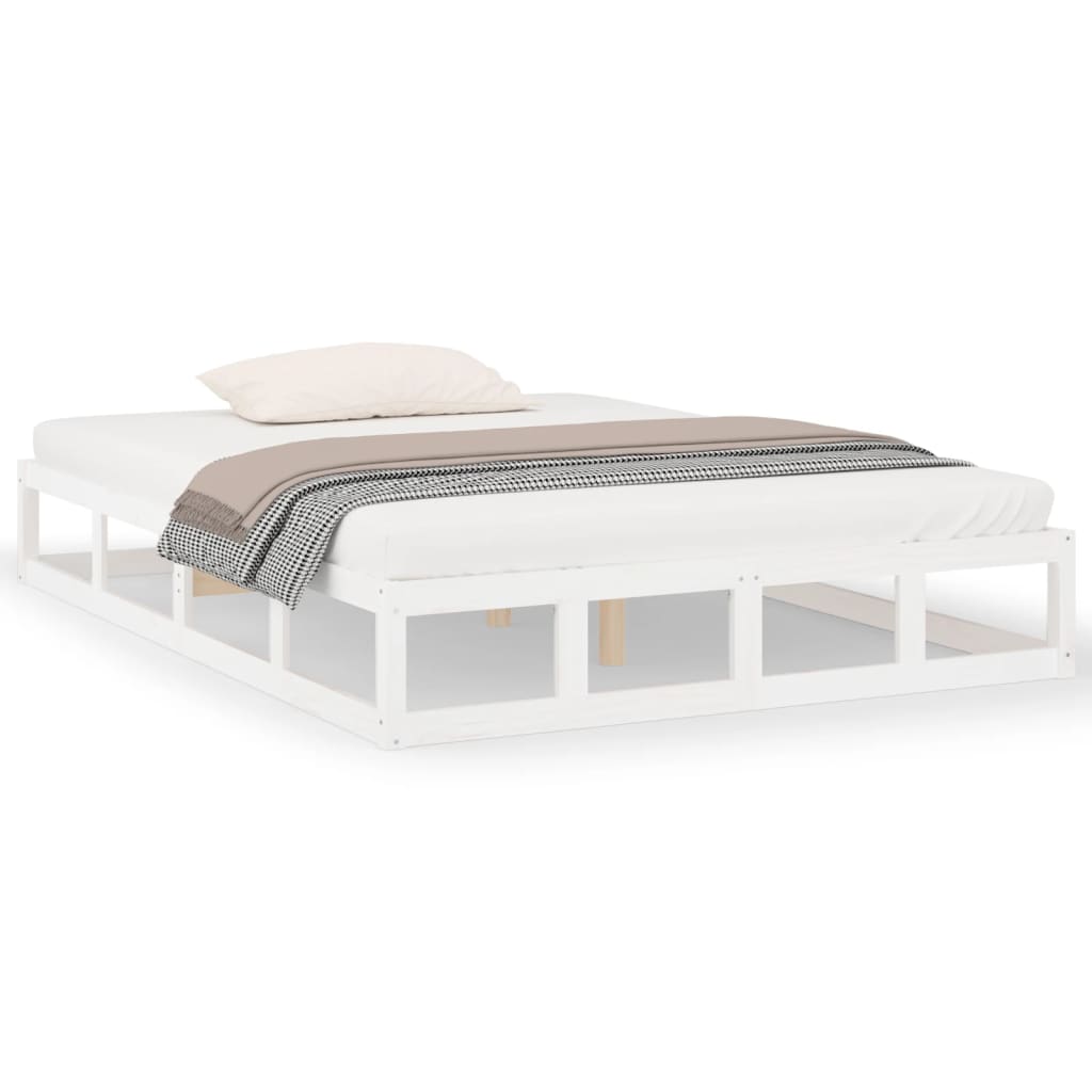 Solid Wood White Bed Frame 140x200 cm - Mattress Not Included
