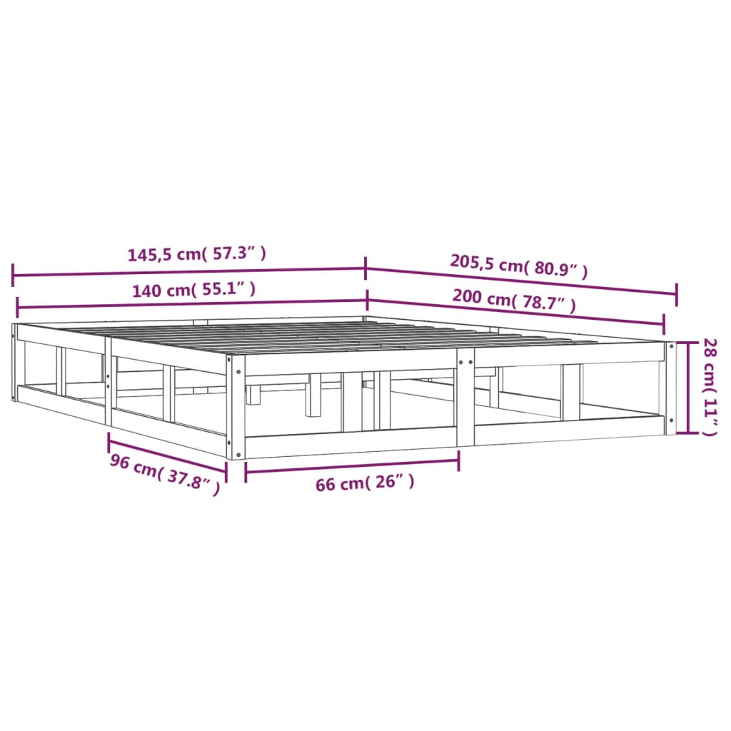Solid Wood White Bed Frame 140x200 cm - Mattress Not Included