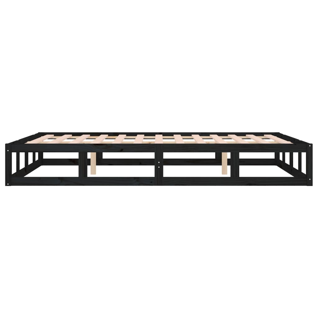 Solid Wood Black Bed Frame 140x200 cm - No Mattress Included