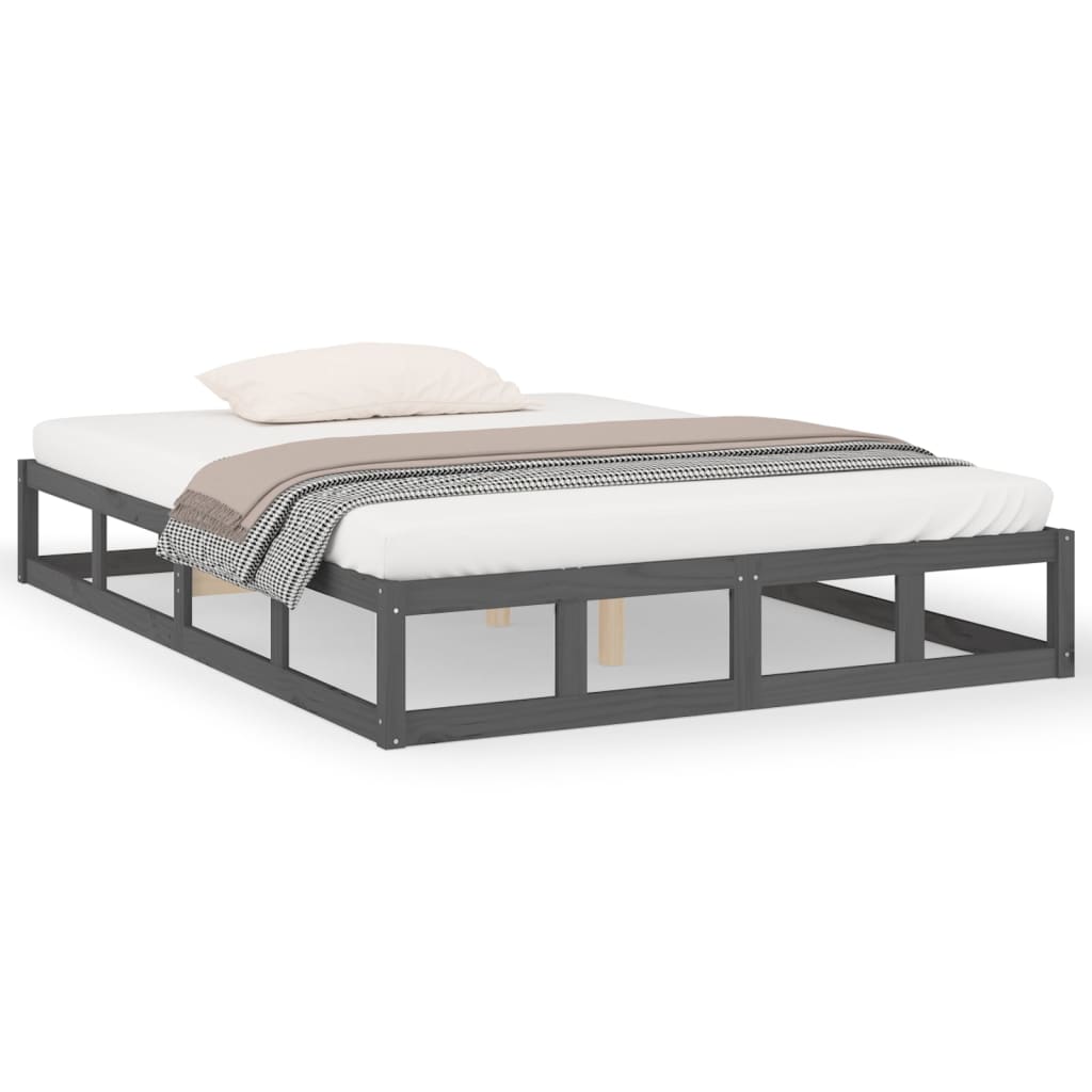 Solid Wood Grey King Size Bed Frame 150x200 cm - No Mattress Included
