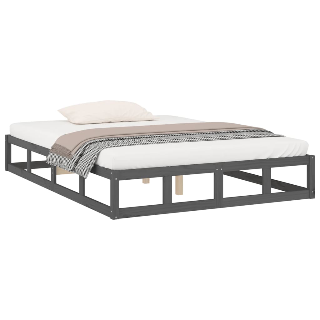 Solid Wood Grey King Size Bed Frame 150x200 cm - No Mattress Included