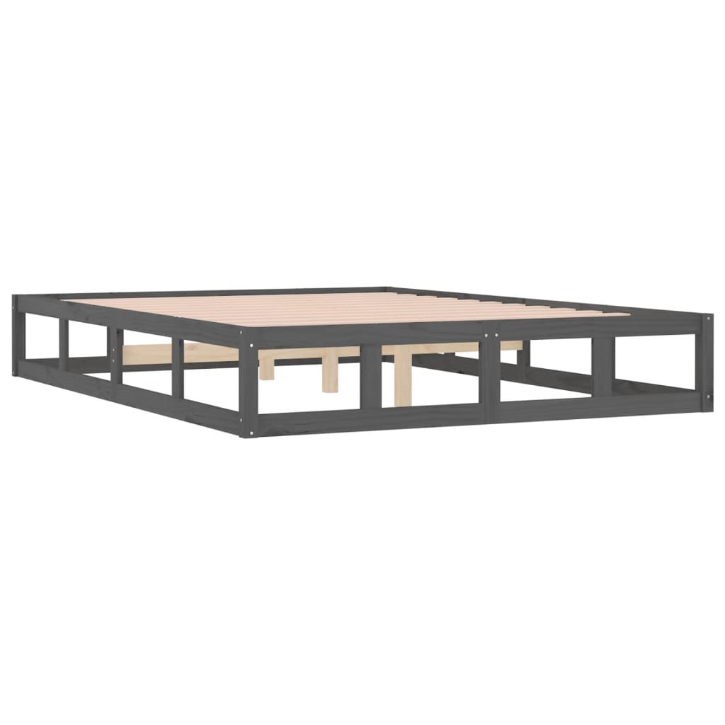 Solid Wood Grey King Size Bed Frame 150x200 cm - No Mattress Included