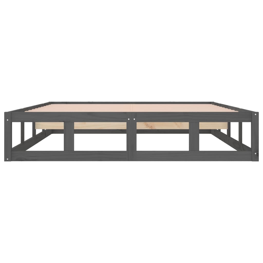 Solid Wood Grey King Size Bed Frame 150x200 cm - No Mattress Included